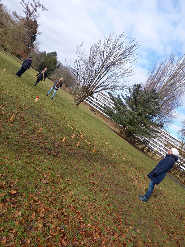 Playing Kubb outdoors